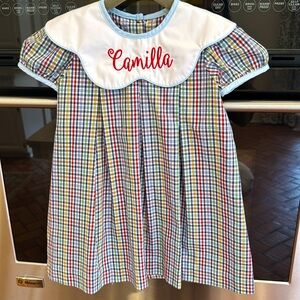 Beaufort Bonnet & Co-Girls Colorful Checkered Dress w/Scalloped “Camilla” Collar